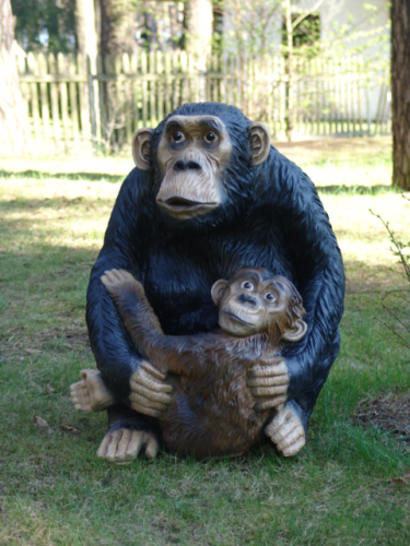 Affe, Schimpanse mit Kind, 72cm, Kunstharz