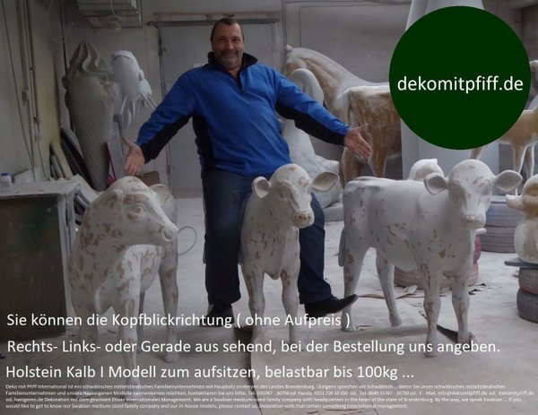 Kalb, Holstein Kälbchen lebensgroß "Fea", Kopf links, schwarz weiß, belastbar, 122cm, HAEIGEMO