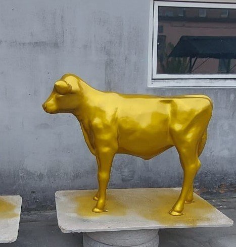 Kalb, Holstein Kälbchen lebensgroß, goldfarben, 122cm, belastbar bis 100kg / HAEIGEMO