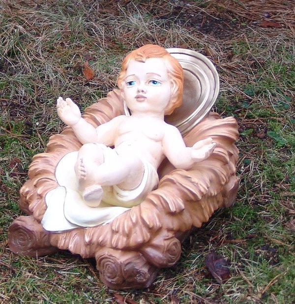 Krippenfigur, "Jesuskind", braun beige, Kunstharz, 32cm