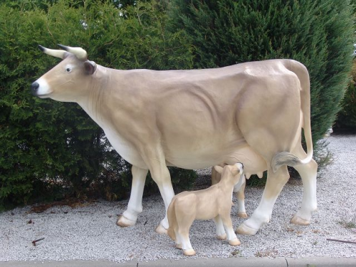 Kuh, "Heidelinde" mit Kalb, Braunvieh, 215cm