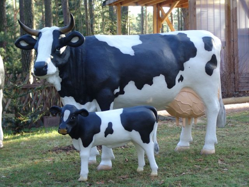 Kuh, "Dorothea von der Alm", mit Kalb, schwarz weiß, 220cm, HAEIGEMO