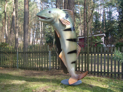 Fisch, "Jakob", Egli,  mit Werbetafel, 188cm