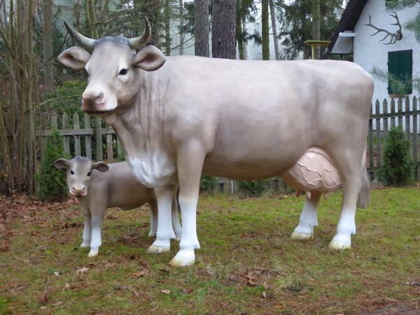 Kuh, "Wally von der Alm", belastbar, mit Kalb, Braunvieh, 220cm, HAEIGEMO