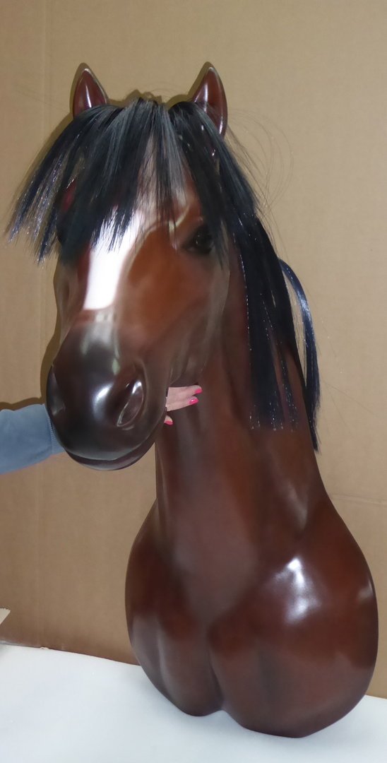 Pferd, Kopf, Wandhalterung , Maulspalt, mit Brustansatz, Kunsthaare, 115cm, HAEIGEMO, HORSE