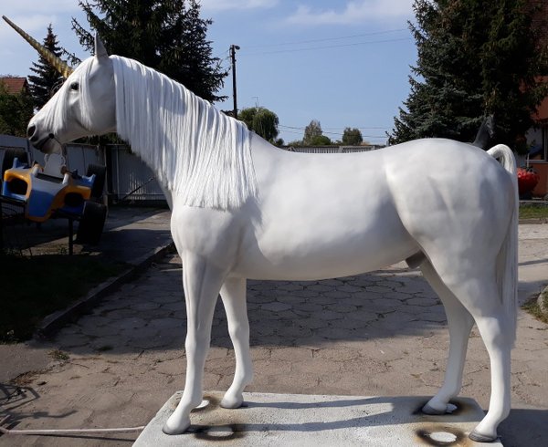 Pferd, Einhorn, goldfarben lackiertem Horn, Maulspalt, belastbar bis 100kg, 259cm, HAEIGEMO