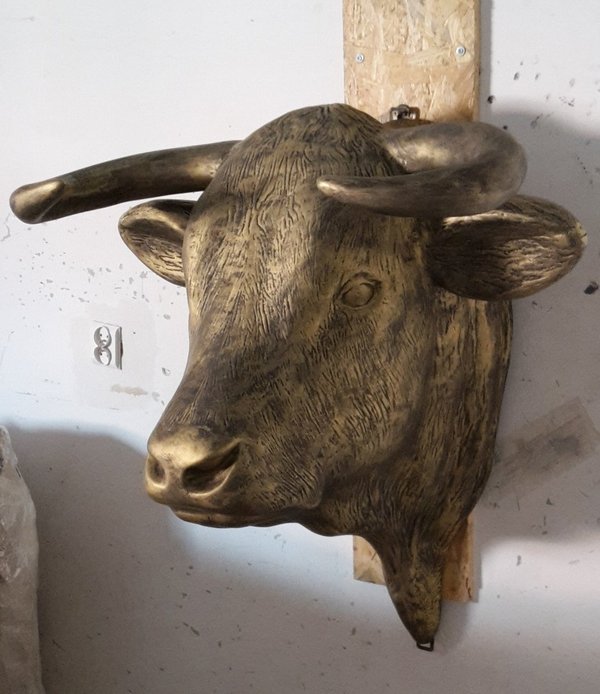 Bullenkopf, "Aaron von der Alm", bronzefarben lackiert, 85cm, HAEIGEMO