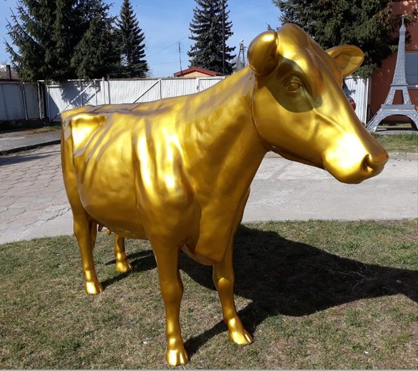 Holstein Kuh "goldfarben lackiert", Kopf gerade aus schauend, 270cm, HAEIGEMO